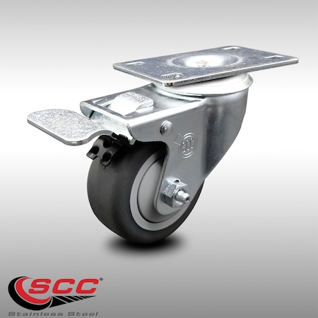 Service Caster 3.5 Inch SS Thermoplastic Rubber Top Plate Caster with Total Lock Brake SCC SCC-SSTTL20S3514-TPRB